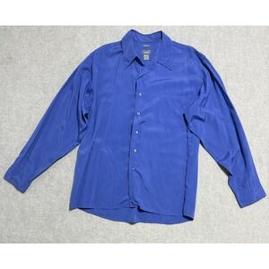 Bruno Shirt Mens Large Royal Blue Sueded Button Down Dress Pocket‎ Long Sleeve